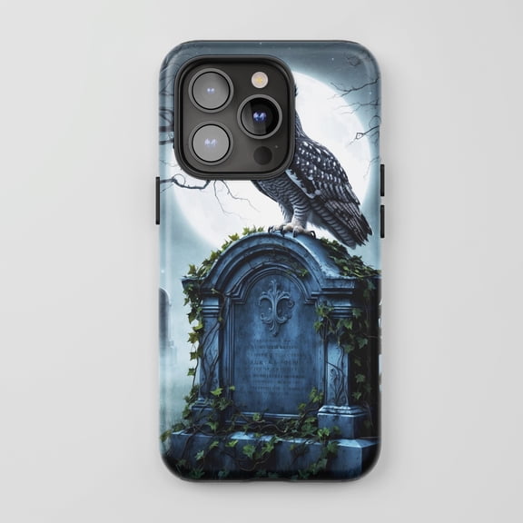 Owl on Gravestone For All iPhone Series Tough Phone Case Gothic Blue