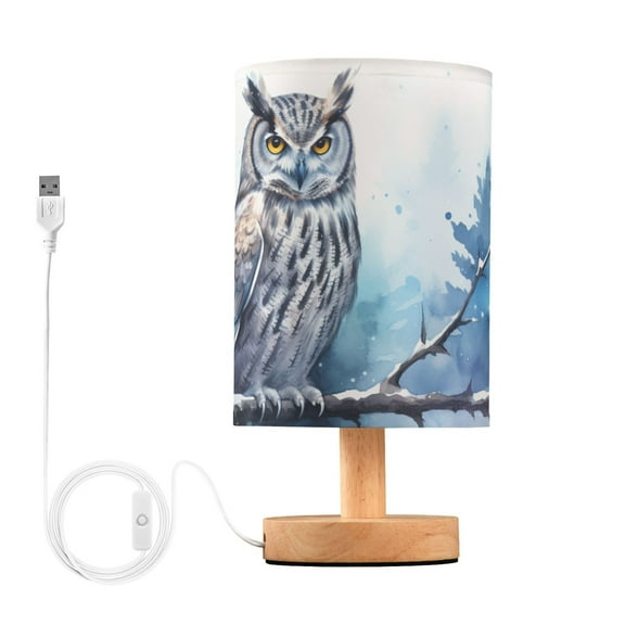 Owl on Tree Bedside Table Lamp LED Warm Lights with USB Charging Port Retro Cylinder Desk Lamps