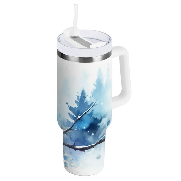 Owl on Tree Tumbler with Handle and Straw Insulated Travel Mug Reusable Stainless Steel Water Bottle 30 oz