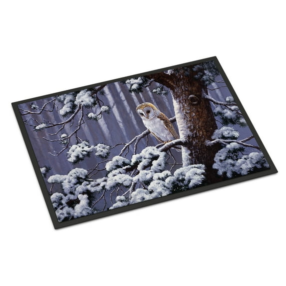 Owl on a Tree Branch in the Snow Door Mat