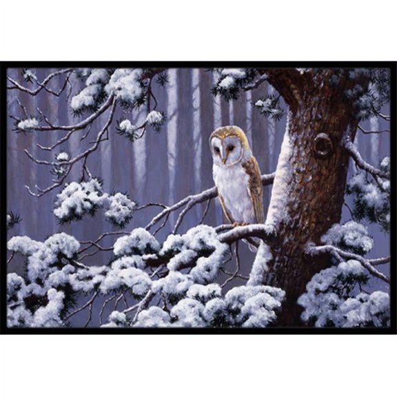 Owl on a Tree Branch in the Snow Indoor or Outdoor Mat- 18 x 27