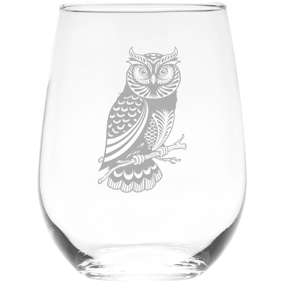 C&M Personal Gifts Owl Realistic 17 oz. Stemless Wine Glass