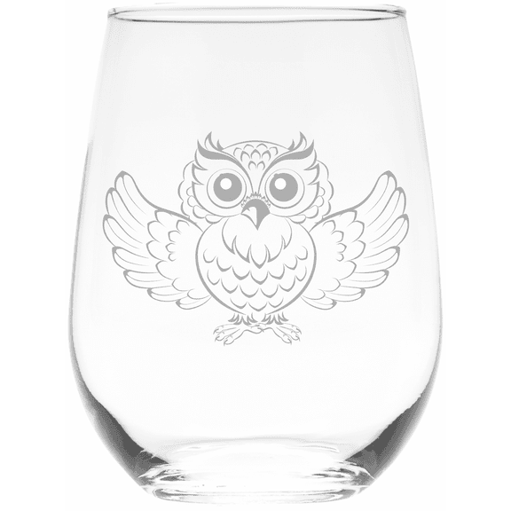 C&M Personal Gifts 17 oz Owl Stemless Wine Glass (Style O1)
