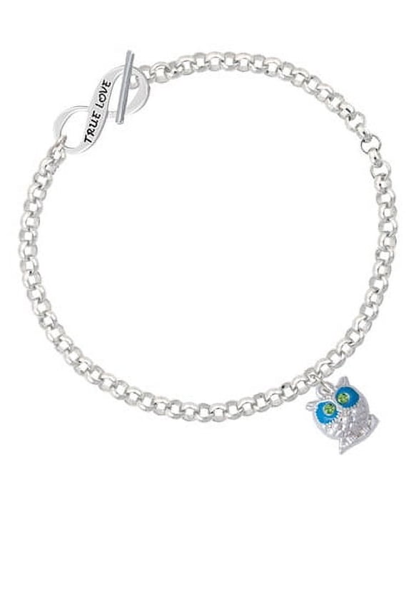 Owl with Hot Blue & Lime Green Crystal Eyes True Love Infinity Toggle Chain Bracelet