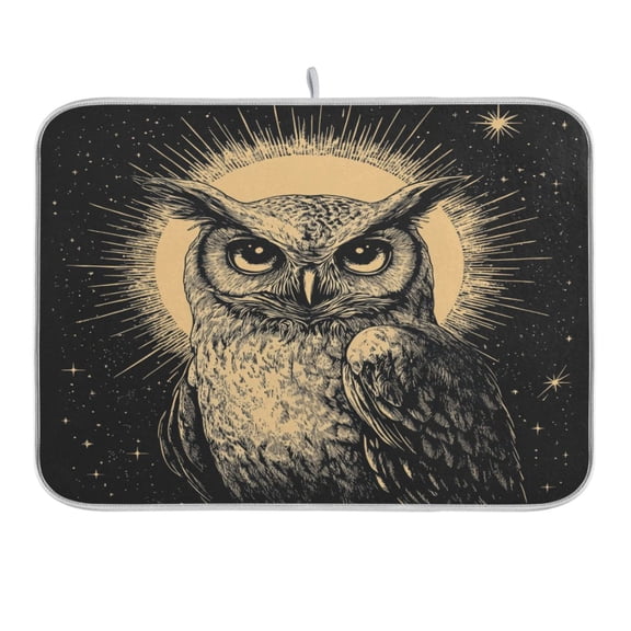 Owl with Sun Dish Drying Mat for Kitchen Counter 16x18 In Absorbent Microfiber Reversible Mats Dish Drainer Protector Rack Pad for Coffee Bar Table