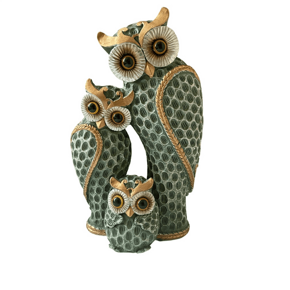 OwlDecorative Statue Sculpture Shelf Decor Figurine Cute Family of Three Owl Figurines Resin Bird Sculptures Owl Decor B,1 * Cute Three Owl Statues,Green