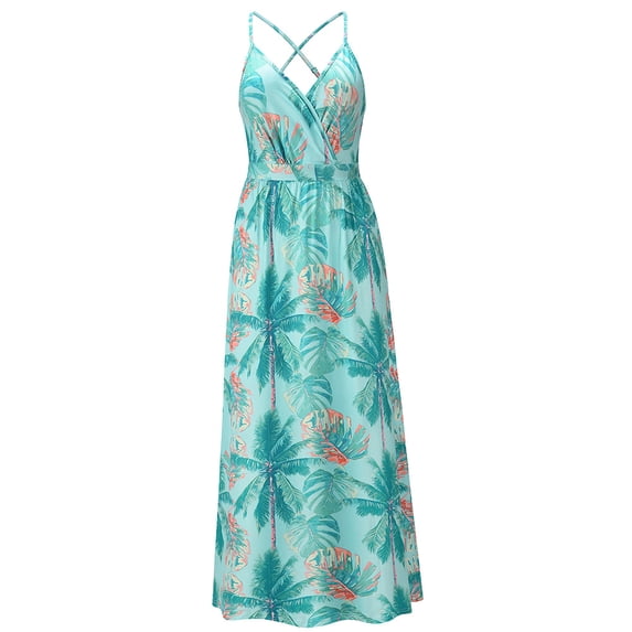 Owlce Women summer boho floral dress criss cross halter sleepveless pleated maxi long dress backless flowy dress beachwear