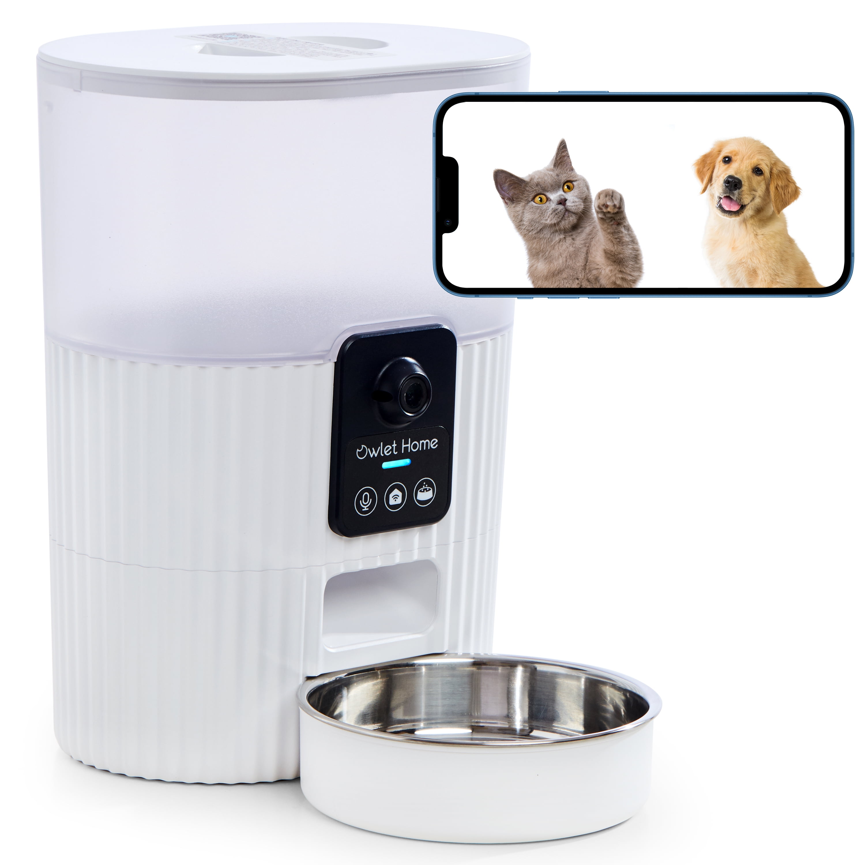White Smart Pet Feeder with 1080p HD Camera and WiFi