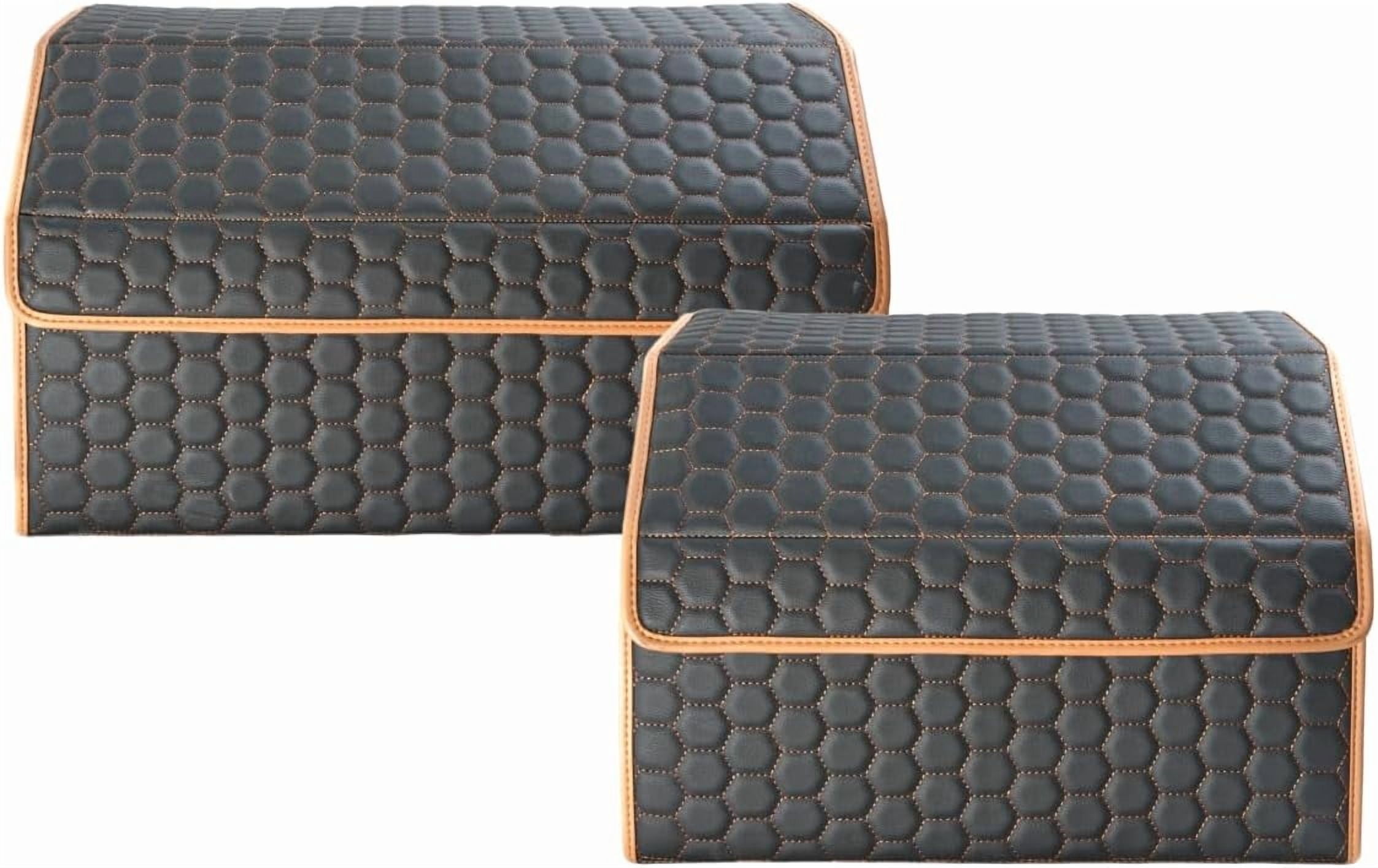 Owleys SUV and Car Rear Cargo Organizer Set Foldable Eco-Leather Trunks Magnetic Lids Hexy 2 Pcs
