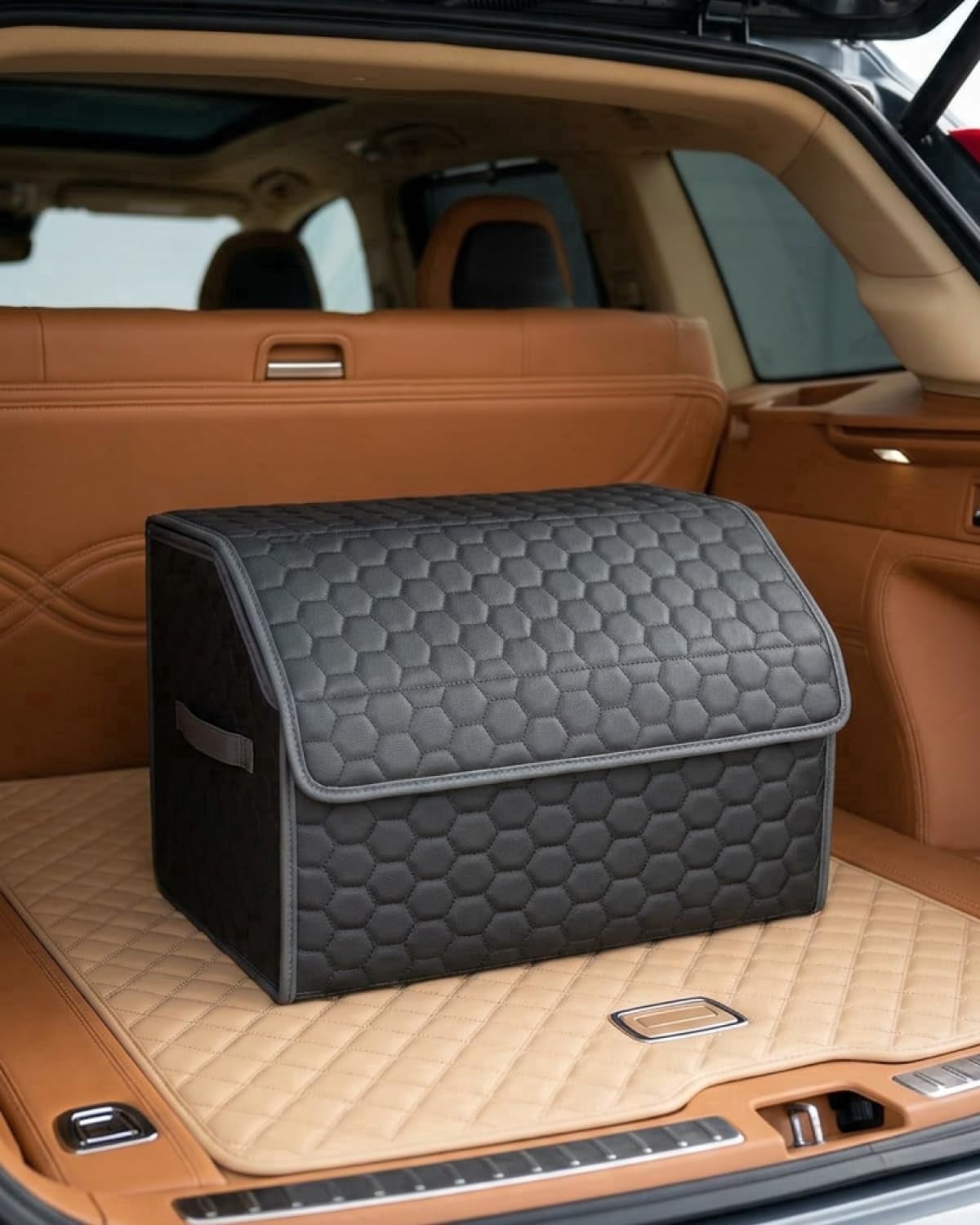 Owleys Trunk Organizer Eco-Leather Foldable Black with Lid 1 Piece 17.7"