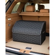 Owleys Car Trunk Organizer Foldable with Lid, SUV Storage Collapsible Black Eco-Leather 50L, 21.6 in