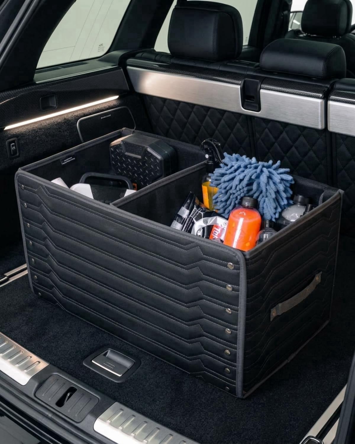 Owleys Eco-Leather SUV and Car Trunk Organizer Storage Bin with Lid Highway 1 Pc
