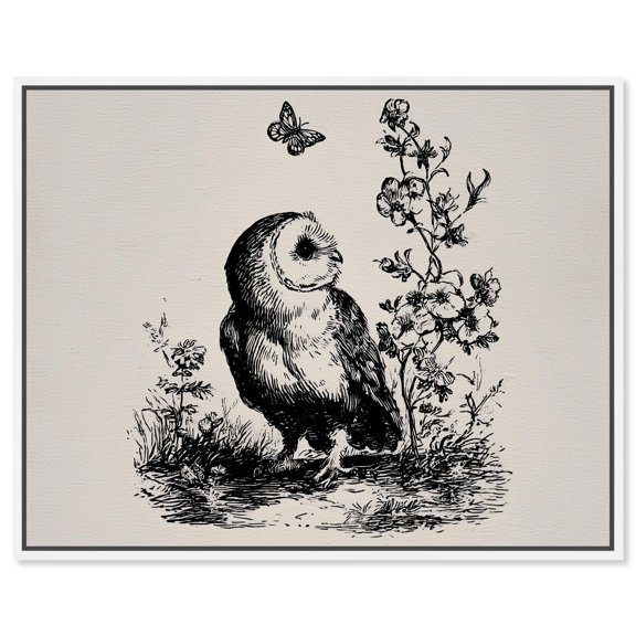 Owlito I Canvas Print Animal Illustrations by Art Remedy, White Frame, 36 x 30