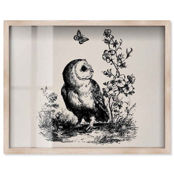 Owlito I Shadowbox Print Animal Illustrations by Art Remedy, Blonde Frame, 36 x 30
