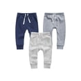 thumbnail image 1 of Owlivia Organic Cotton Baby Boy Girl 3-Pack Wiggle Pants Jogging Pants ((Navy+Grey+Grey Rabbit, 12-18 Months), 1 of 3