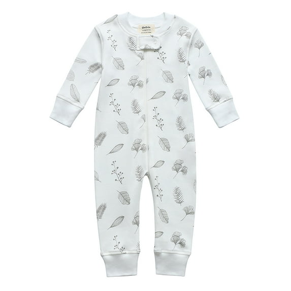 Owlivia Organic Cotton Baby Boy Girl Zip up Sleep N Play, Footless, Long/Short Sleeve(18-24Months,Leaf)