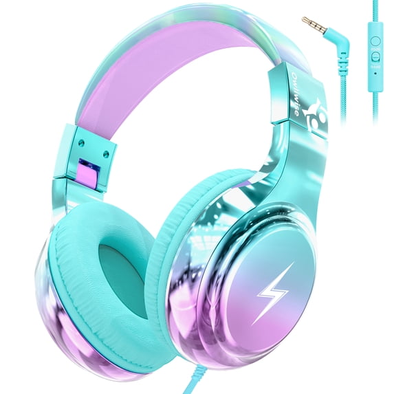 Owliwise Kids Headphones for School, Foldable Over-Ear Wired Headphones, Safe 85/94dB Volume Limiter, HD Microphone, Stereo Sound, 3.5mm Jack for Phone, Tablet and Computer, Cyan