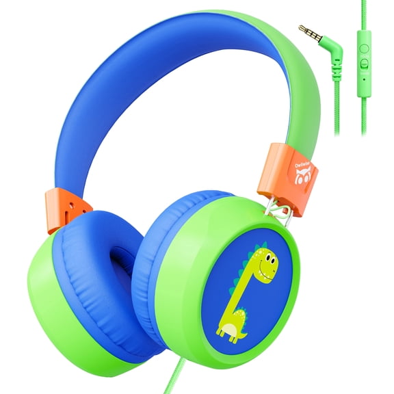 Owliwise Kids Wired Over-Ear Headphones, Safe 85/94dB Volume Limiter, HD Mic, Stereo Sound, Foldable 3.5mm Jack Headphones for School, Travel, Phone, Tablet & Computer, Boys Girls, Green