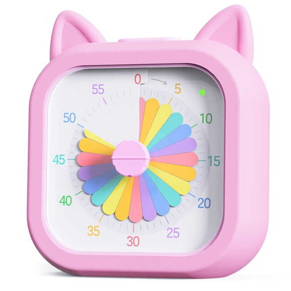 Owliwise Cat Visual Timer for Kids, 60 Minute Silent Countdown Timer, Rainbow Disk Pomodoro Time Management Tool for Classroom, Home Study, Kids Desk, Office and Meetings