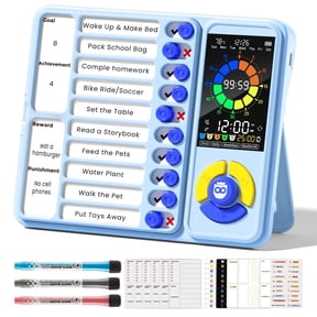Owlprince Digital Visual Timer & Chore Chart, ADHD Cleaning Planner Tools with 4 Modes Pomodoro Timer, Freestanding Visual Schedule Alarm Clock - Blue