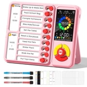 Owlprince Digital Visual Timer & Chore Chart, ADHD Cleaning Planner Tools with 4 Modes Pomodoro Timer, Freestanding Visual Schedule Alarm Clock - Pink