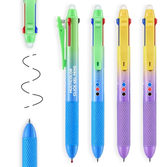 Owlprince Erasable Pens Multicolor, 3 in 1 Erasable Gel Pens, Make Mistakes Disappear 0.5mm Fine Point Pen, Retractable Ink pens, Writing Instruments Office Supplies, 4 Pack