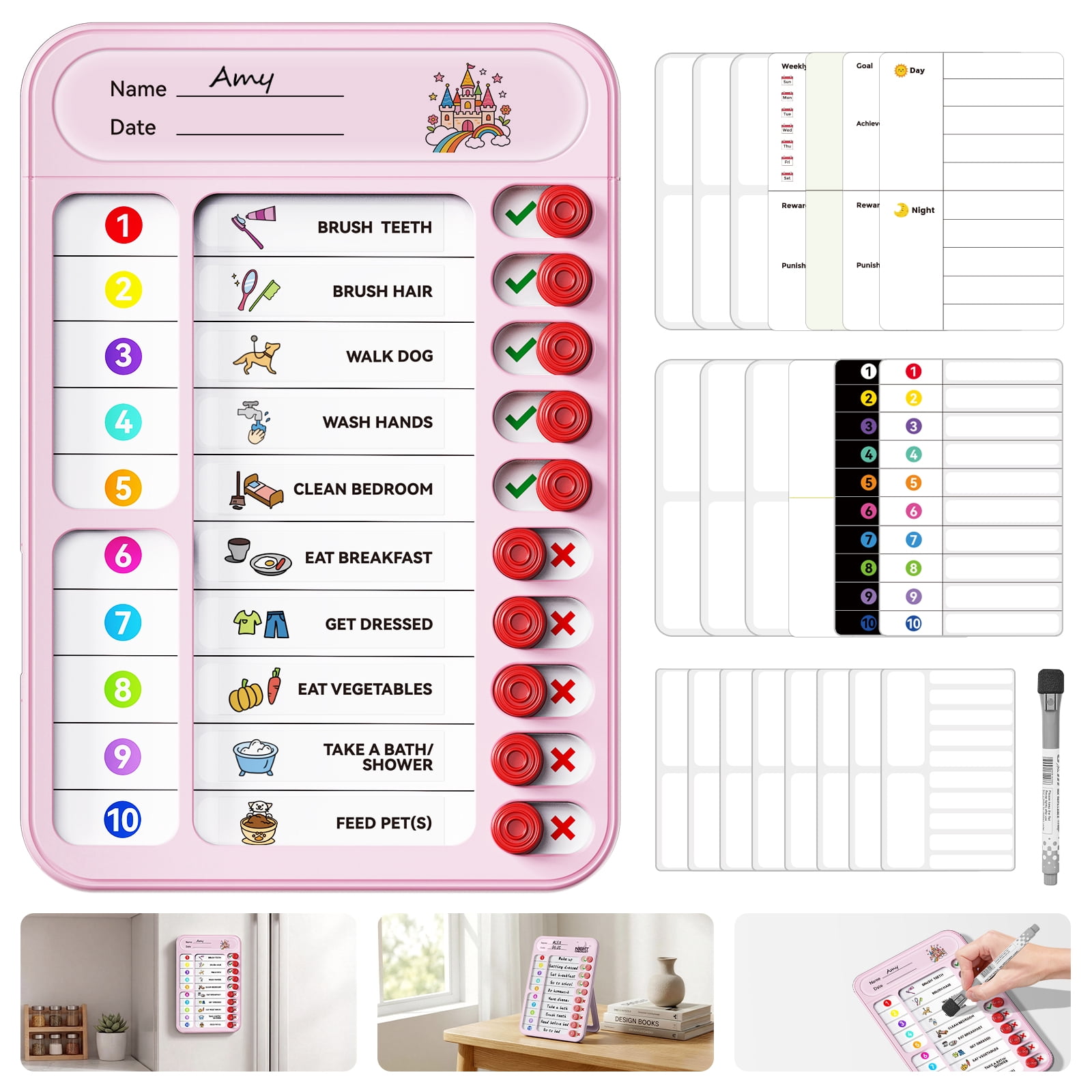 Owlprince Magnetic Chore Chart, Dry Erase Board for Refrigerators, ADHD ...