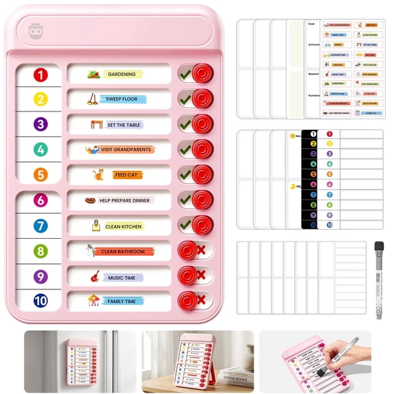 Owlprince Magnetic Chore Chart, Dry Erase Routine Chart to Do List Checklist Board, ADHD Cleaning Planner Tools, Visual Schedule Board Task Tracker, Christmas Birthday Gifts - Pink