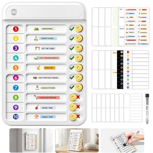 Owlprince Magnetic Chore Chart, Dry Erase Routine Chart to Do List ...