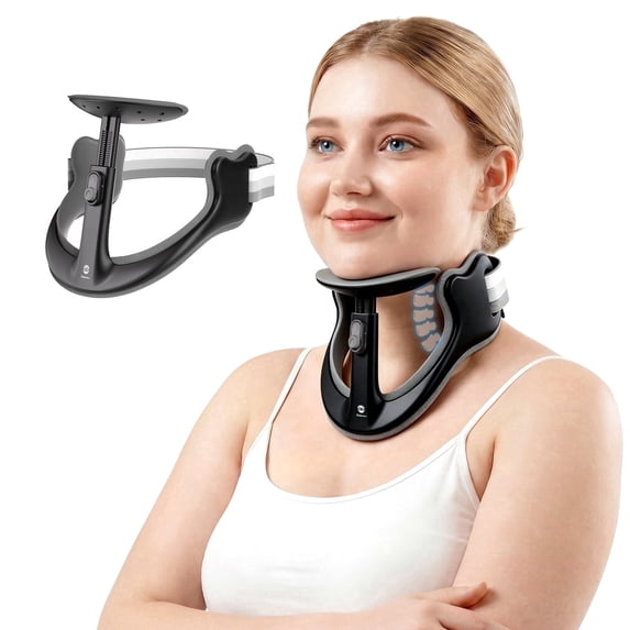 Owlprince Neck Brace for Pain Relief & Neck Support, Cervical Spine Alignment Neck Collar, Tech Neck, Hump, Forward Head Posture Corrector, Black, XL