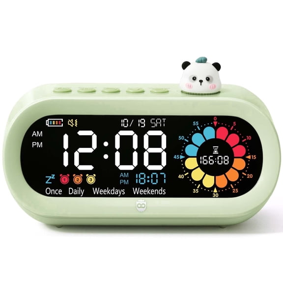 Owlprince Rechargeable Visual Timer & Digital Alarm Clock for Bedroom Living Room with Date & Time Display, 3 Levels Brightness, 3 Volumes, ADHD Tools - Green