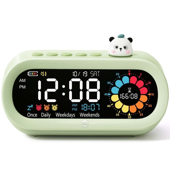 Owlprince Rechargeable Visual Timer & Digital Alarm Clock for Bedroom Living Room with Date & Time Display, 3 Levels Brightness, 3 Volumes, ADHD Tools - Green