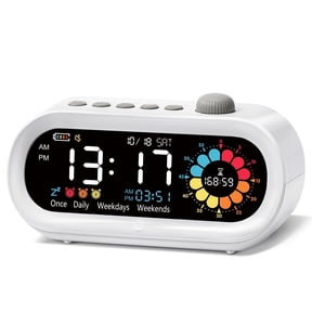 Owlprince Rechargeable Visual Timer & Digital Alarm Clock for Bedroom Living Room with Date & Time Display, 3 Levels Brightness, 3 Volumes, ADHD Tools - White