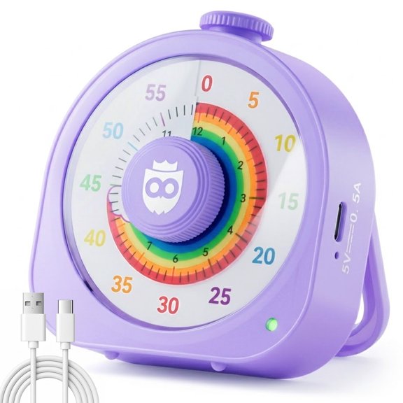 Owlprince 60-Min/12H Visual Timer, Rechargeable Countdown Timer with Magnetic for Office Gym Kitchen Cooking, ADHD Tools, Pomodoro Timer, Purple