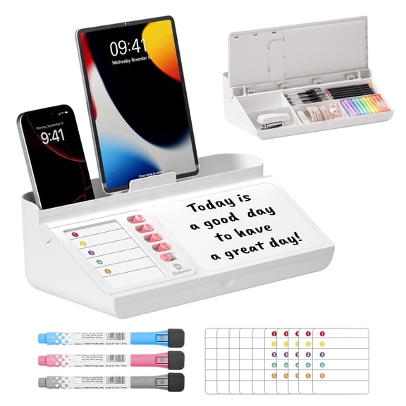 Owlprince Small Desktop Whiteboard with Storage & To Do List, Dry Erase White Board Surface Pad Mobile Stand with Drawer, Desk Organizers with Accessories for Office, Home Supplies - Pink