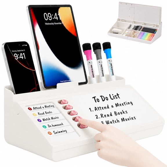 Owlprince Desktop Whiteboard with Storage & To Do List, Dry Erase White Board with Keyboard Stand, Work Desk Organizers Deskboard Checklist Home Office Supplies - Pink