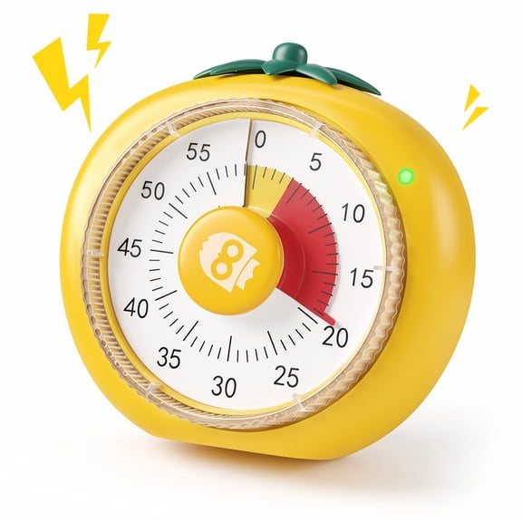 Owlprince Magnetic Visual Timer, 60-Minute Countdown Timer for Adults Students, 4-Color Zone Dial Pomodoro Mode for Kitchen Cooking Classroom, Yellow