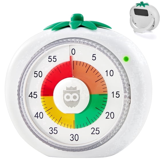 Owlprince Visual Countdown Timer, 4-Color Zone Dial, 60-Minute Pomodoro Timer, Magnetic Analog Timer ADHD Tools for Kitchen, Cooking, Classroom, Office - White