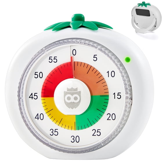 Owlprince Magnetic Visual Timer, 60-Minute Countdown Timer for Adults Students, 4-Color Zone Dial Pomodoro Mode for Kitchen Cooking Classroom, White