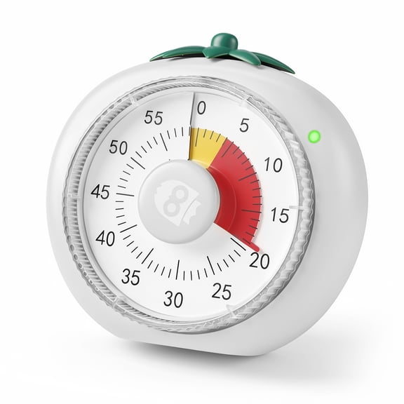 Owlprince Magnetic Visual Timer, 60-Minute Countdown Timer for Adults Students, 4-Color Zone Dial Pomodoro Mode for Kitchen Cooking Classroom, White