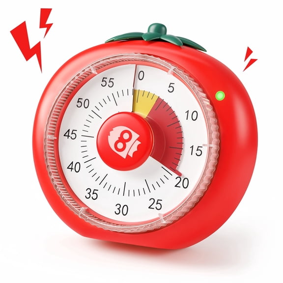 Owlprince Magnetic Visual Timer, 60-Minute Countdown Timer for Adults Students, 4-Color Zone Dial Pomodoro Mode for Kitchen Cooking Gym Classroom, Red