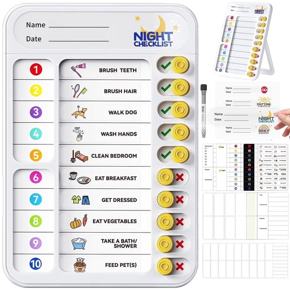 Owlprince Magnetic Chore Chart, Bedtime Morning Daily Routine Chart for Home Office Classroom, Task Board with Sliders Markers Stickers, White