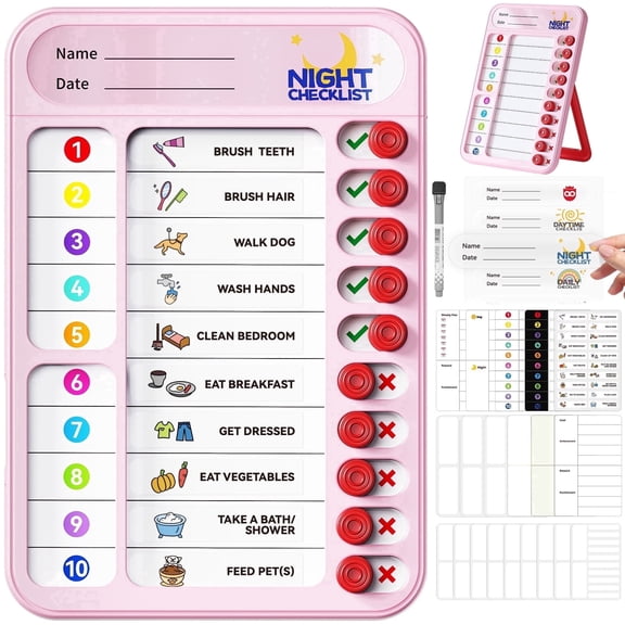 Owlprince Dry Erase Chore Chart, Magnetic Planner for Refrigerators, ADHD Cleaning Planner, Checklist to Do List, School Supplies List, Pink
