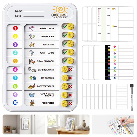 Owlprince Magnetic Chore Chart, Bedtime Morning Daily Routine Chart Checklist to Do List, Dry Erase Fridge Whiteboard, ADHD Cleaning Planner, White