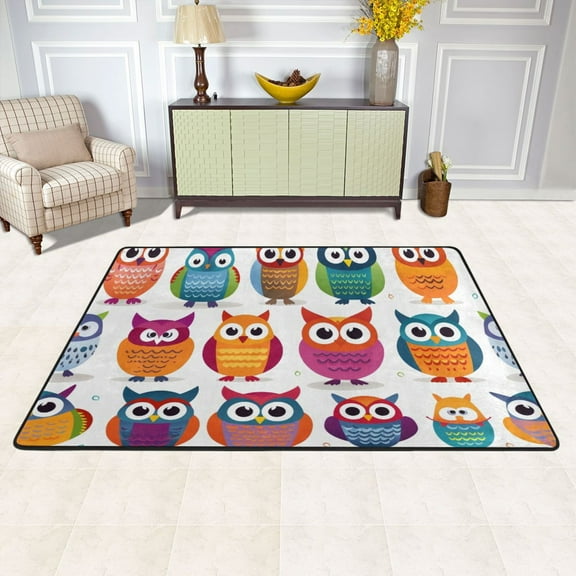 Owls Area Floor Mats Soft Large Nursery Rugs Non-Slip Foam Carpets Living Room Doormat for Bedroom Dinning Decor 36" x 24"