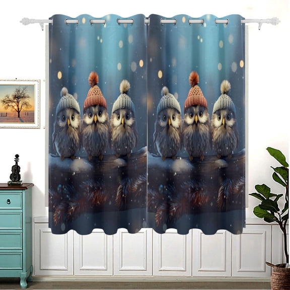 Owls Candles Snow Branches Blackout Curtain Panels 63x55in Drapes Privacy Assured for Living room Bedroom Bathroom 2 panels set