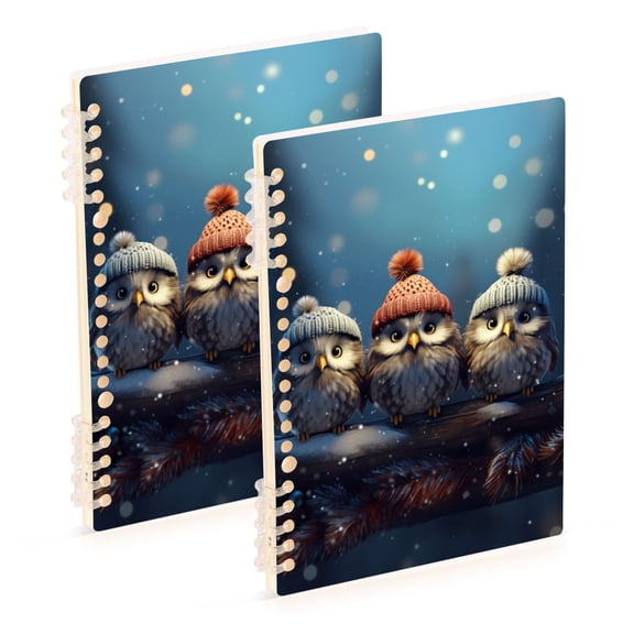 Owls Candles Snow Branches Ring Binder Notebook Journey Note Diary College Ruled Spiral Notebook Study Loose Leaf Paper A5 60 Pages