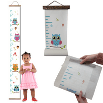 Owls Canvas Growth Chart for Kids - Wall Tape Ruler with Height Chart for Kids - Girls Kids Room Wall Décor Measuring Height Chart, Walnut Wood