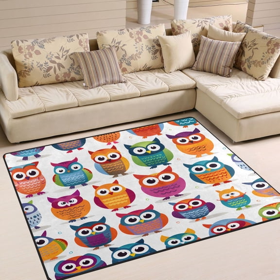 Owls Cartoon Area Rug Washable 80 x 58 Floor Carpet Mat Non Slip for Bedroom Living Room Home Decor