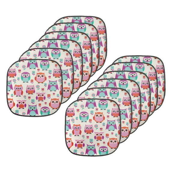 Owls Chair Seating Cushion Set of 12, Owls Happy Hipster Modern Repeated Animals Pattern Illustration, Seat Pads for Office with Anti-slip Backing, 16"x16", Orange Fuchsia Seafoam, by Ambesonne